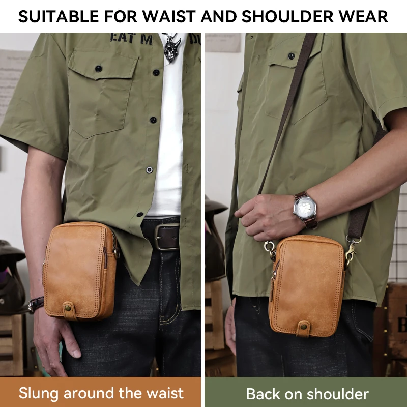 Genuine Leather Men Shoulder Crossbody Bags Small Scrub Waist Belt Handbags Male Messenger Flap Waist Pack Clutch Phone Purse