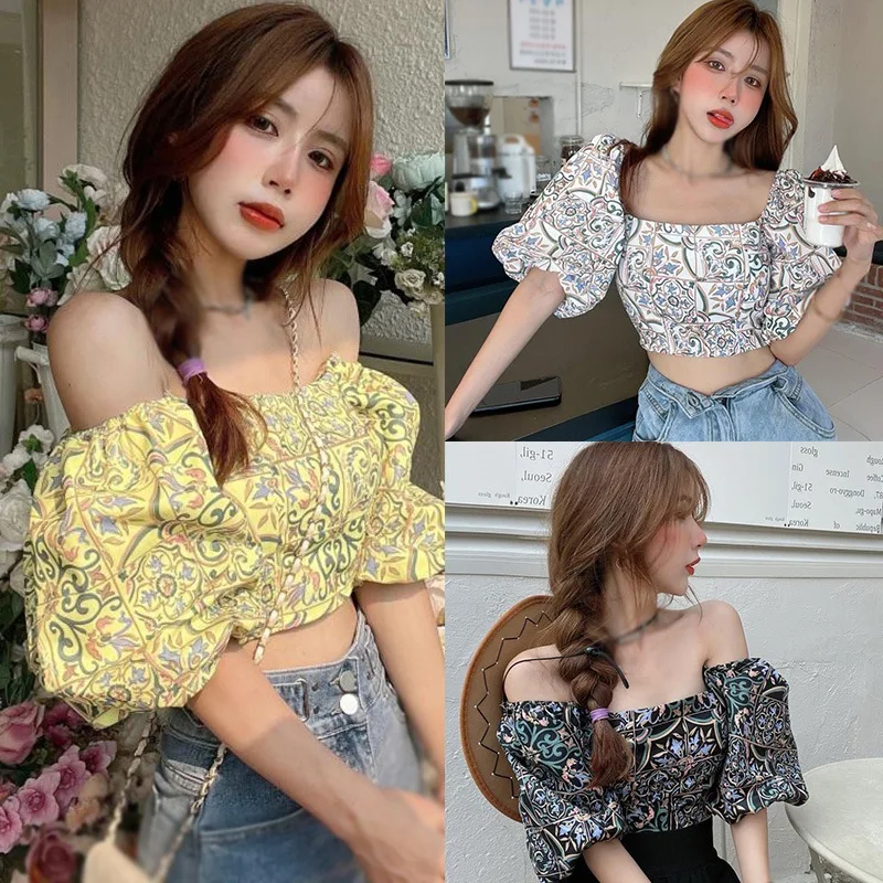 Women\'s Off Shoulder Ruffle Trim Ruched Short Sleeve Blouse Crop Top Female Summer Sexy Shirt Blouse