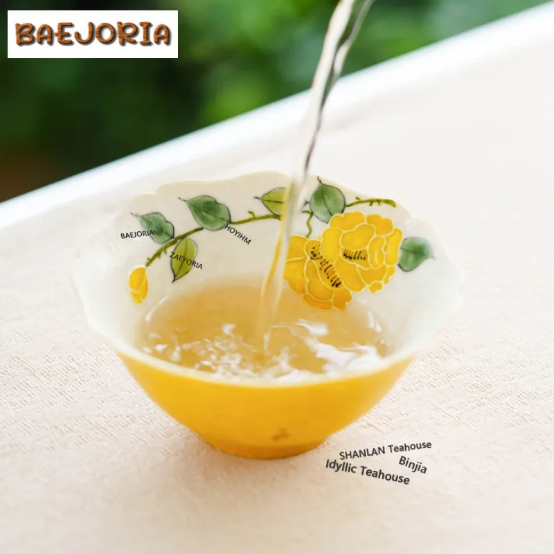 

Чайная чашка 70 мл с глазурью из яичного желтка и росписью Rosa Chinensis, ретро-чашка для чая, кружка для дегустации и ароматизации, мастер-чашка для чайной церемонии, для кафе