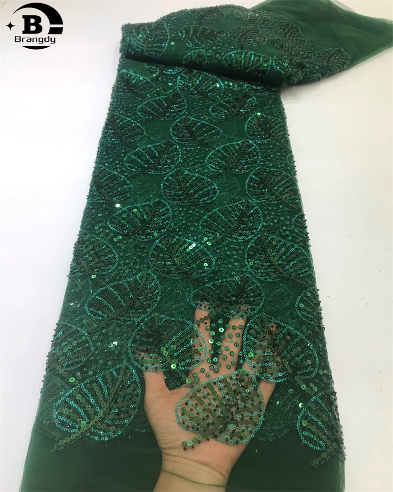 

Brangdy African Tulle Mesh Sequins, French Sequined Net Beads, Lace Fabric, Wedding Dress, High Quality, 5 Yards, 2024