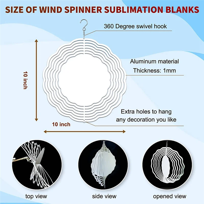 MLGB 10Pcs 8 Inch Sublimation Wind Spinner Blanks 3D Wind Spinners Hanging Wind Spinners for Indoor Outdoor Garden Decoration