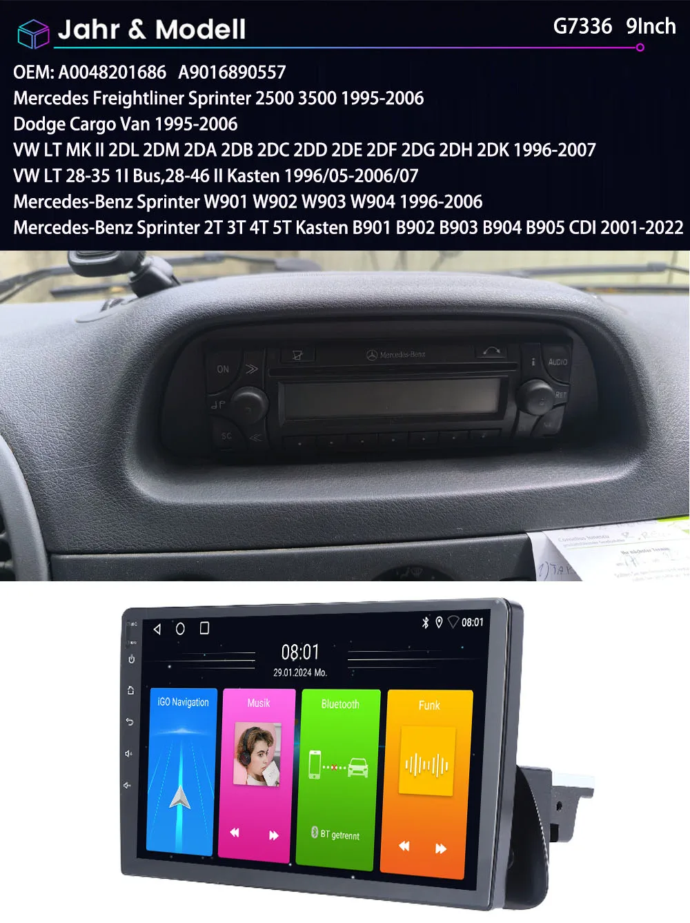 Bluetooth Carpaly GPS Android Auto Car radio Navigation +HD Reverse camera For Dodge Cargo VW LT Mercedes Freightliner Sprinter