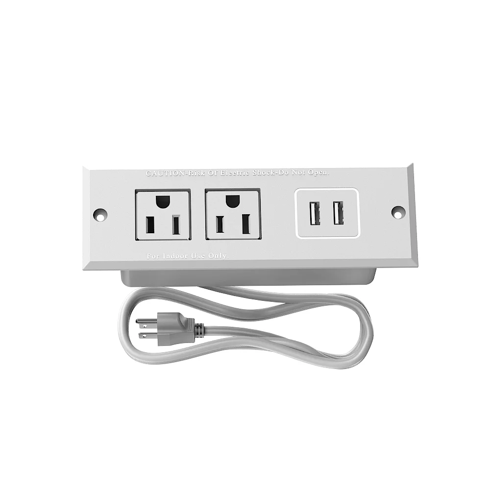 Recessed Power Strip with 2 AC Outlets 2 USB-A (5V 2.1A) 1.5M Extension Cord Embedded Desktop Socket Outlet for Home Office
