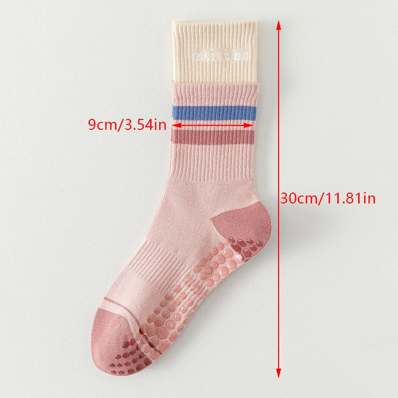 Cotton Breathable Mid-calf Yoga Socks Solid Color Striped Anti-slip Sports Socks Pilates Socks Dance Fitness Training Socks