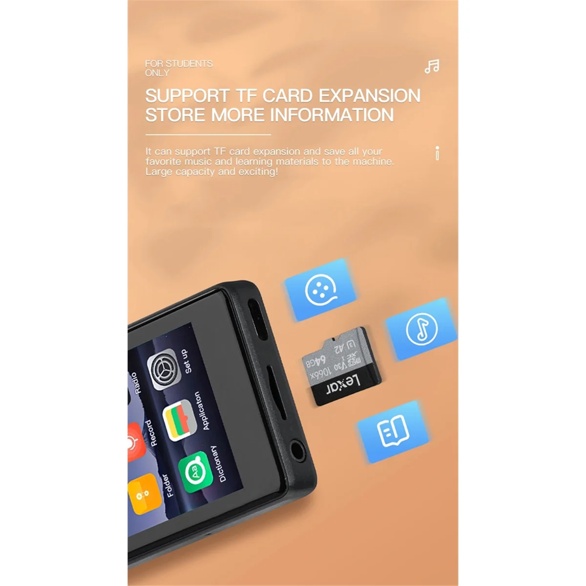 مشغل موسيقى S18 MP4، شاشة لمس محمولة، مشغل MP3 بلوتوث يدعم الكتاب الإلكتروني، إنذار تسجيل راديو FM 64 جيجابايت