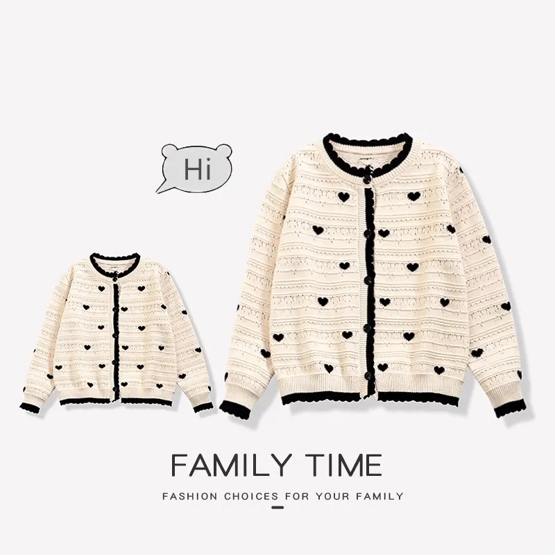 

Mom Daughter Knit Sweater Mother and Baby Girls Matching Knitted Coat Korean Women Jacket Jumpers Mama and Me Boutique Clothes