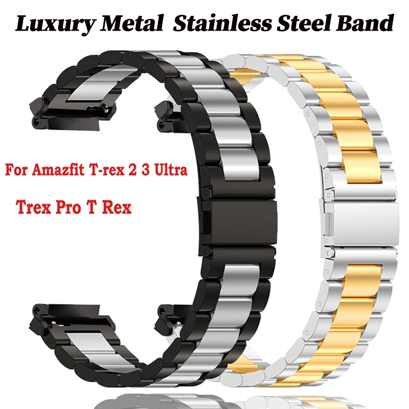Luxuriöses Edelstahlarmband für Amazfit T Rex 3 2 Smartwatch-Armband Metallarmband für Huami Amazfit TRex Pro/Ultra Correa.