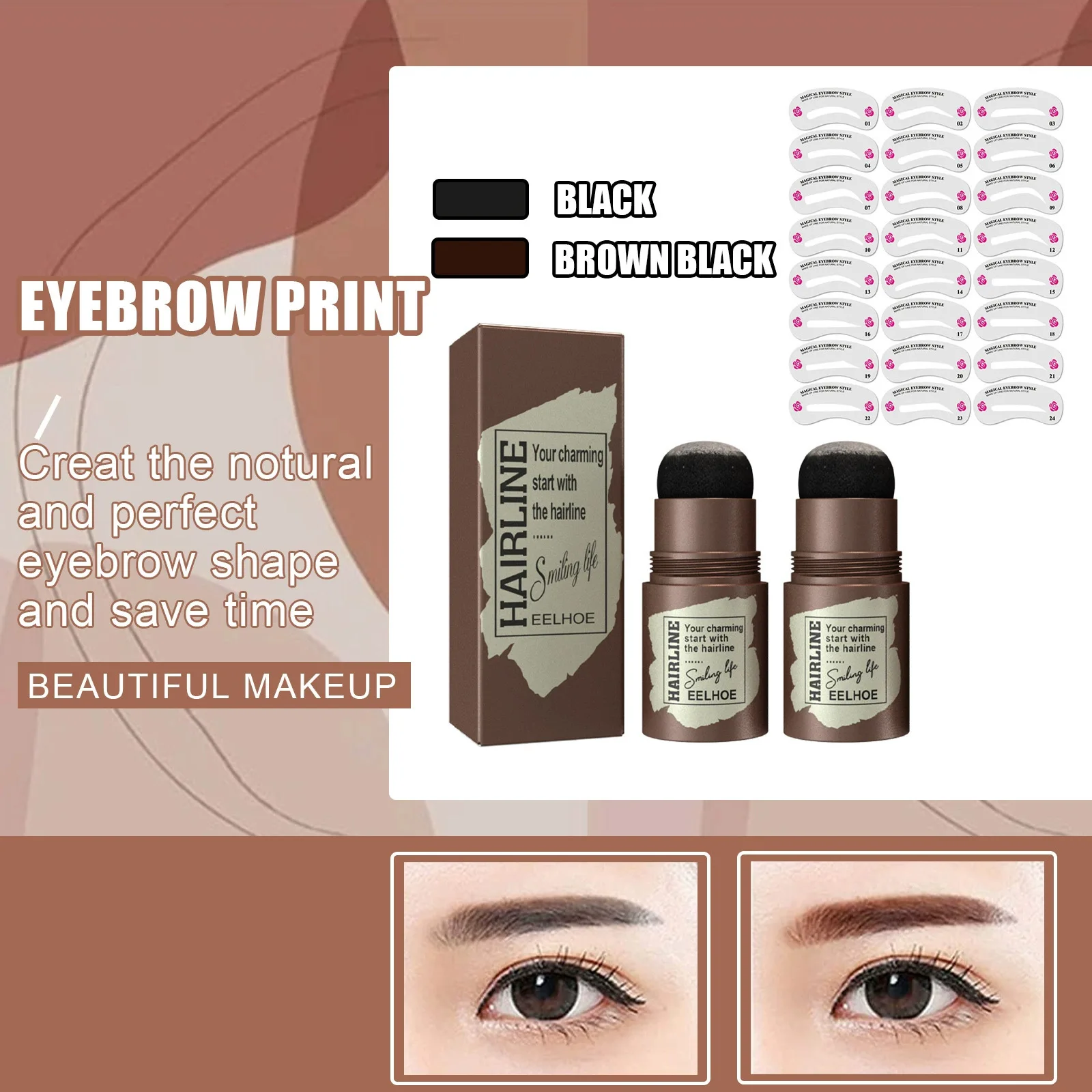EELHOE Quick Eyebrow Stamp Kit Natural Brow Powder Stencil for Easy Lazy Makeup