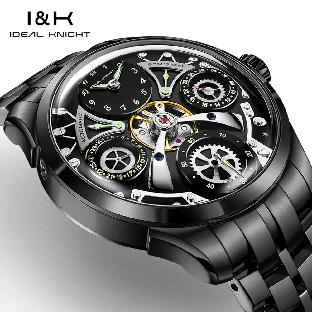 IDEAL KNIGHT 6820 High Fashion Brand Men Watch Multi functional Hollow Watch Flywheel All Automatic Mechanical Men Sports Watch