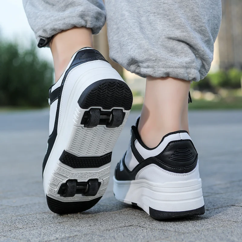 Étudiants du primaire patins à roulettes baskets chaussures à roulettes garçons filles chaussures de marche sports de plein air décontracté slip rétrécissement