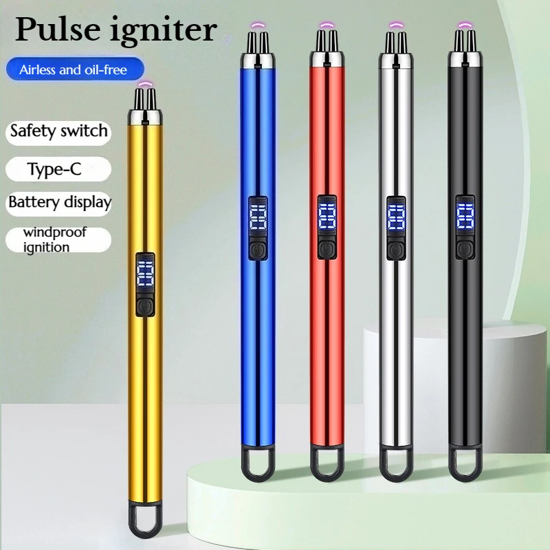 Metal Extended Windproof Electric Lighter Safe USB Rechargeable Metal Arc Pulse Igniter for Kitchen Candles