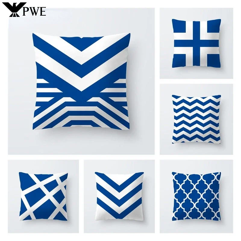 Nordic Geometric Navy Blue Cushion Covers Polyester Modern Deep Blue Pillow Case Livingroom Decorative Sofa Throw Pillows Cover