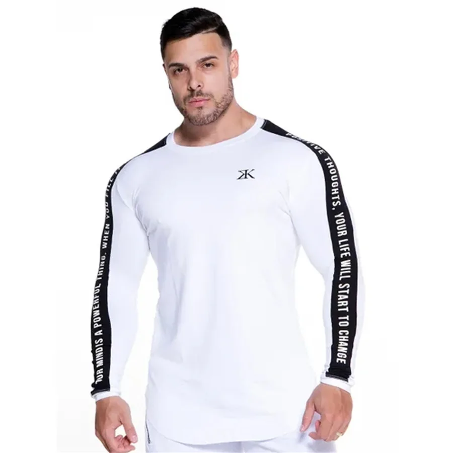 Men Bodybuilding Long sleeve t shirt Man Casual Fashion Print Slim T-Shirt Male Gyms Fitness Workout Tees Tops Jogger Clothing