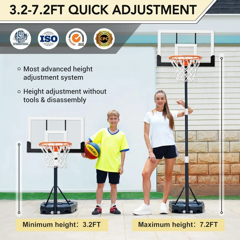 Tragbares Outdoor-Basketballkorbsystem mit bruchsicherem Rückwand und großer Basis, geeignet für Jugendliche und Erwachsene
