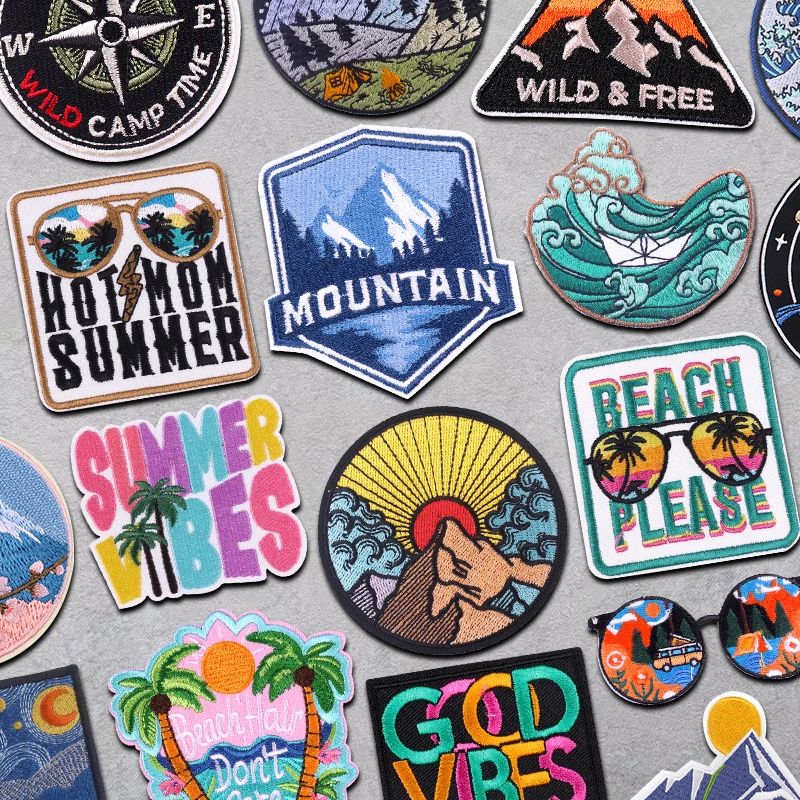 Abenteuer-Berg-Camping-Patch, bestickte Outdoor-Patches für Kleidung, Wandern, Wellen-Patches, DIY-Aufnäher zum Aufbügeln für Kleidung