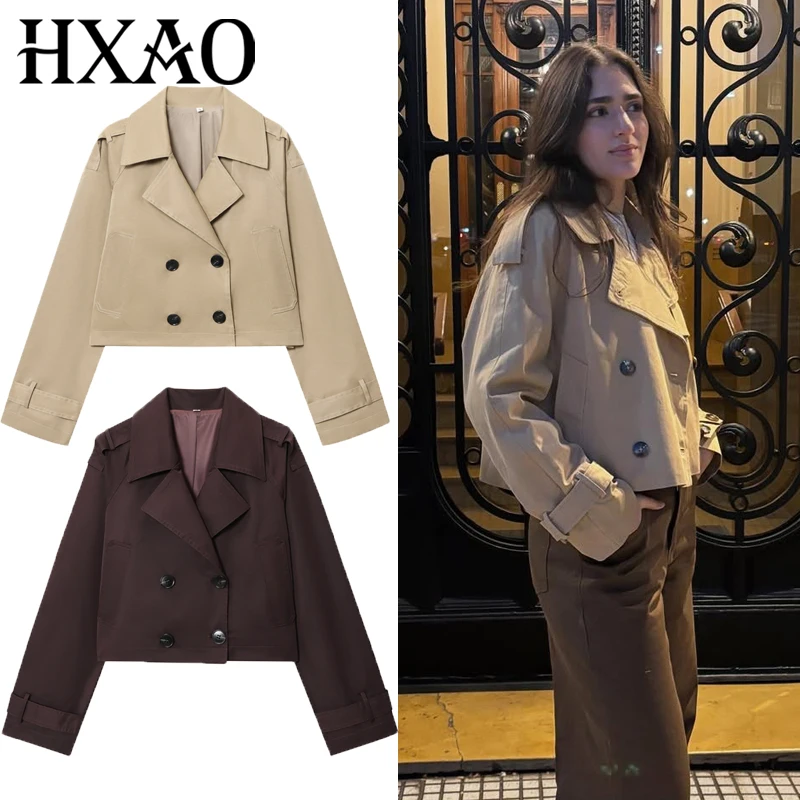 

HXAO Women's Trench Coat Khaki Women's Windbreaker 2025 Autumn Top Female Women's Short Coat Long Sleeve Elegant Women's Coats