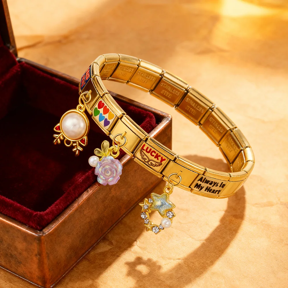 Bunter Hirschkopf-Kamelienblüten-Rosen-Anhänger im italienischen Stil, passend für 9mm Edelstahl-Armbänder, Modeschmuck zum Selbermachen – Detail 3