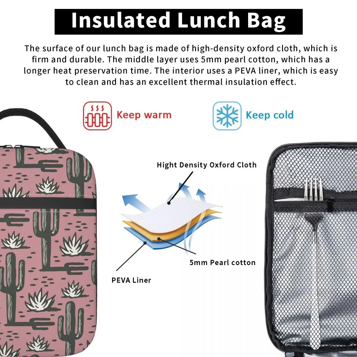 Cactus And Flower Desert Scenery Insulated Lunch Bag for Women Children Leakproof Food Boxes Thermal Lunch Box Tote