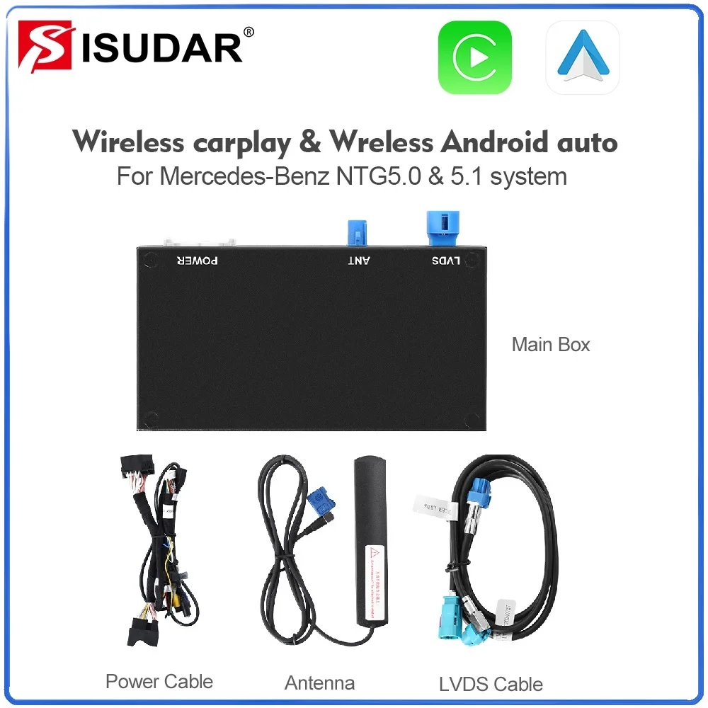 2026 New Wireless Carplay Auto Adapter for Benz NTG 5.0 5.1 C GLC CLA GLA Class W203 W205 Bluetooth AI Box Google Voice Siri