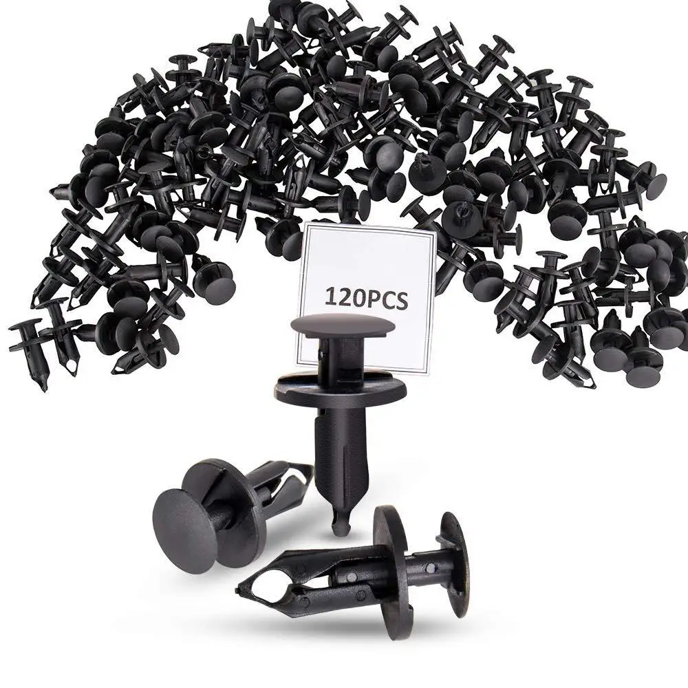 

120 пластиковых заклепок, черный пластик, нейлон, подходит для различных моделей автомобилей и мотоциклов.