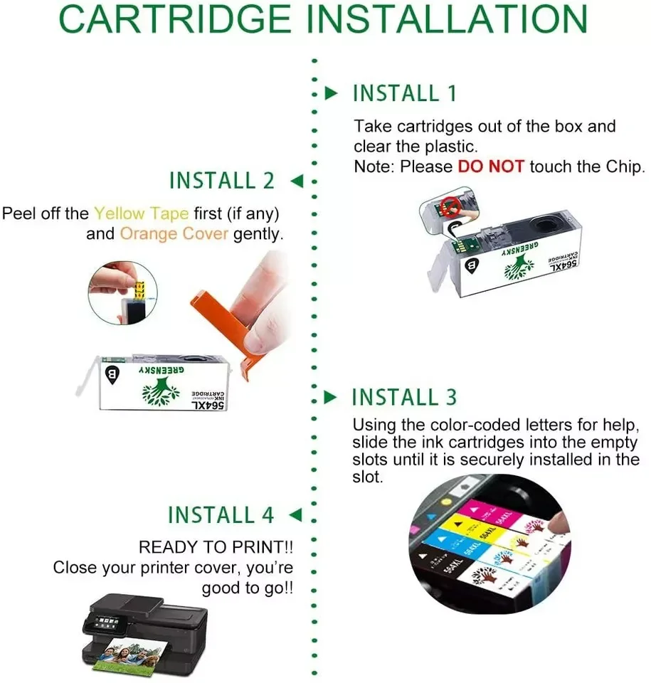Set of 4 PK Ink Cartridge For HP 564 XL Photosmart 5514 5510 5511 5512 5515 5520
