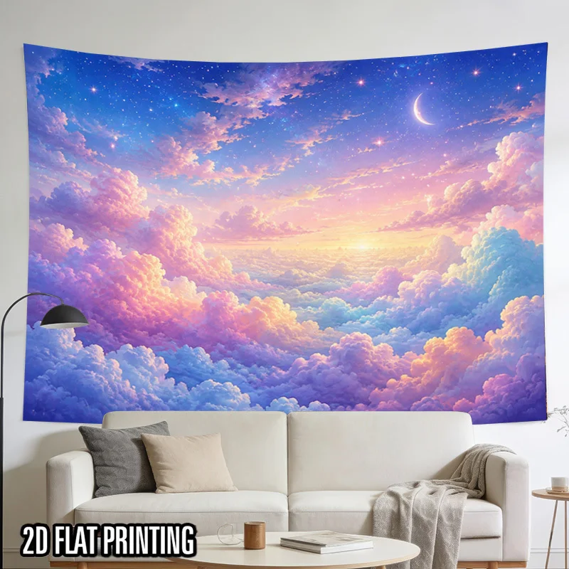 Aesthetic Galaxy Sunset Tapestry Wall Hanging Cloud Sky Nebula Space Cosmic Abstract Boho Home Decor Polyester Art