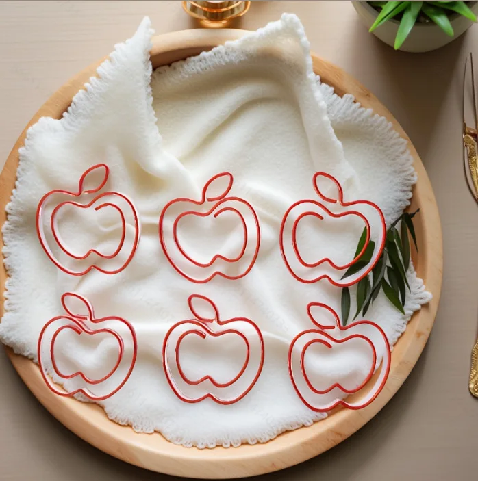 30/50pcs Kawaii Apple 모양 사진 티켓 종이 클립 금속 책갈피 장식 메모 편지 바인더 종이 클립 Office 편지지