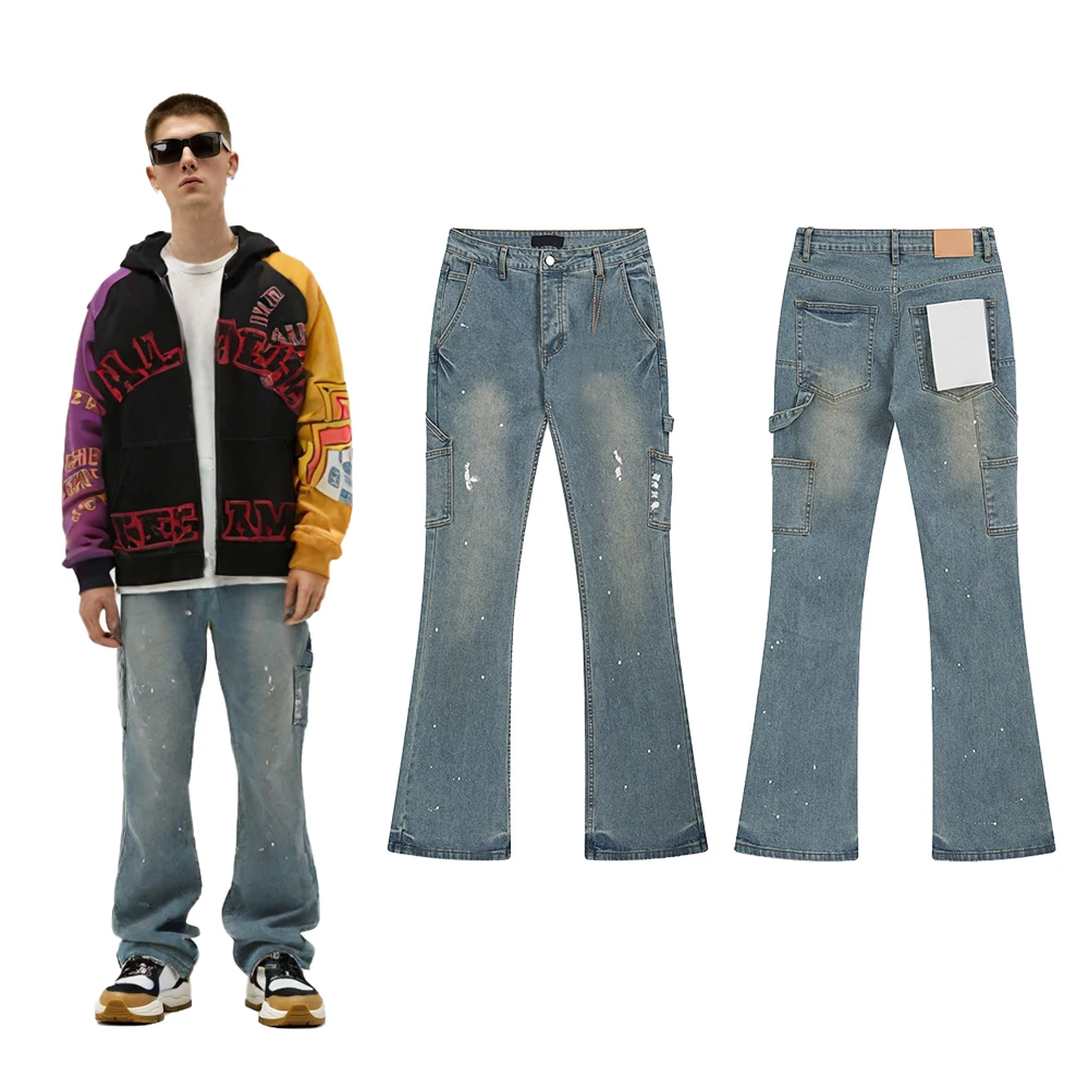 

Streetwear Baggy Flared Cargo Jeans Y2k Vintage Clothing Hiphop Street Style Casual Cotton Distressed Flared Rock Revivals Jeans