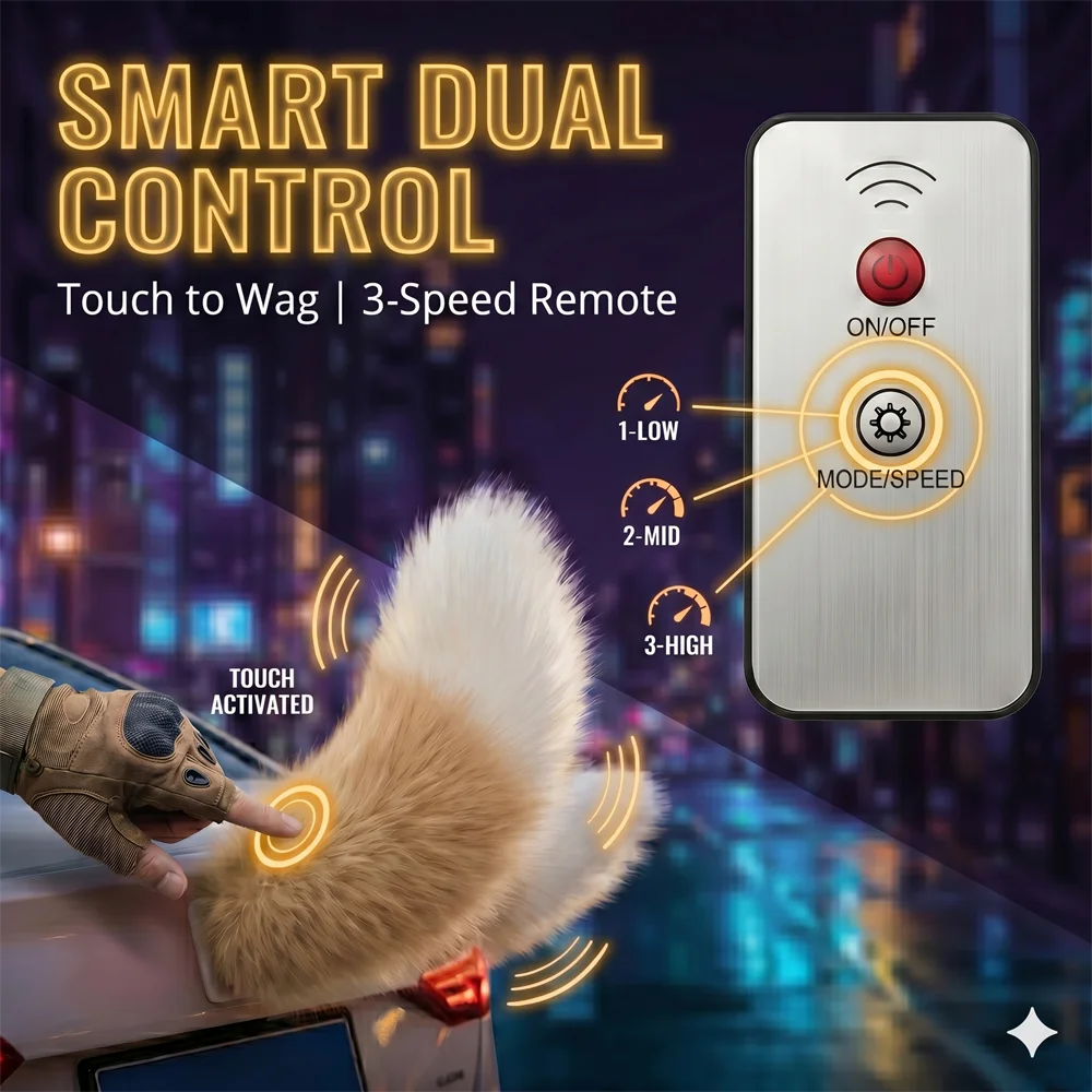 Electric Wagging Tail for Car Cute Plush Moving Auto Interior Exterior Ornament Remote Control Scooter Decor