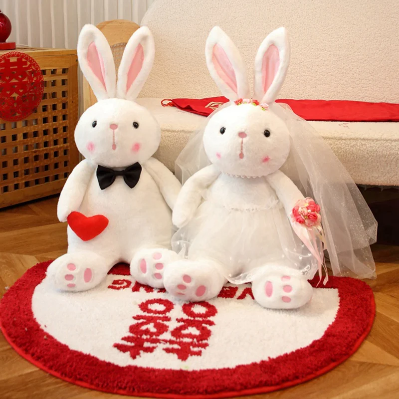 50-70cm Lovely Couple Wedding Dress Rabbit Plush Toys Cute Bunny Stuffed Dolls Soft High Quality Toys for Wedding Party Decor