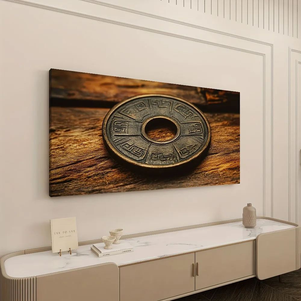

Vintage style ancient coin canvas wall art, complex bronze coin texture design, perfect for interior decoration
