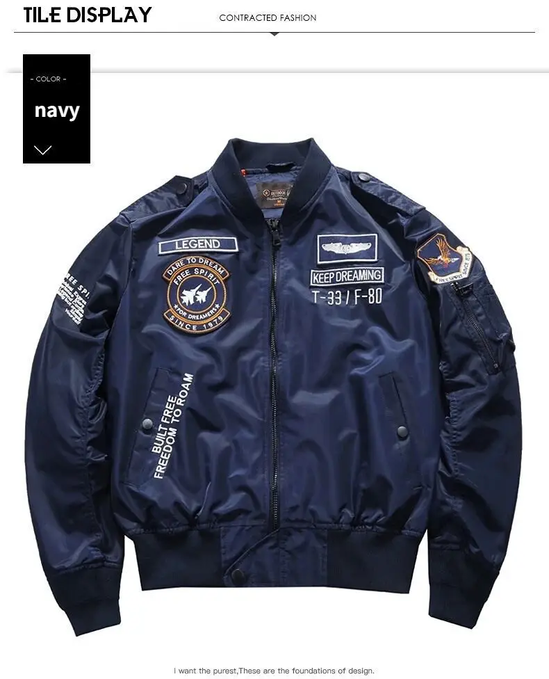 Autumn Men's Casual Jacket  Air Force one Army Aviation Jumper Aviator Workwear Baseball Jersey High-quality Embroidery Coat Men