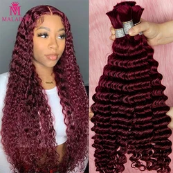 28 Inch Human Hair Bulk Burgundy Deep Wave Virgin Hair 99J Braiding Hair Bulk No Weft Natural Hair Extension For Braiding