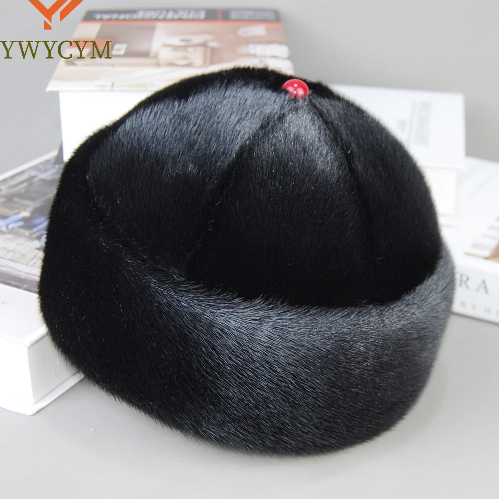 

Luxury Winter Unisex Top Real Mink Fur Bomber Hat Unisex Genuine Marten Head Warm Black/Brown Caps Best Gift For Parents Gorras