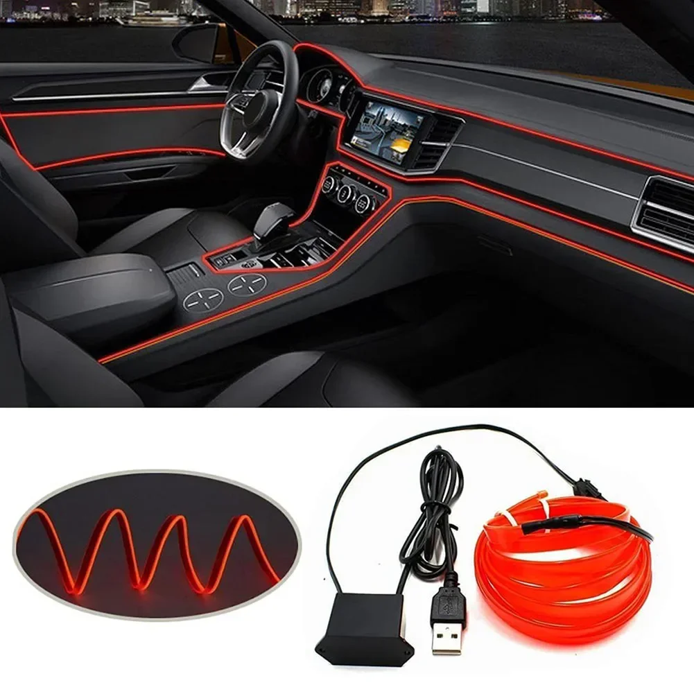 

5M Car Interior Dash-Board Decor USB El Wire String-Strip Ambient Red Lights Set DC 12V Parts Accessories