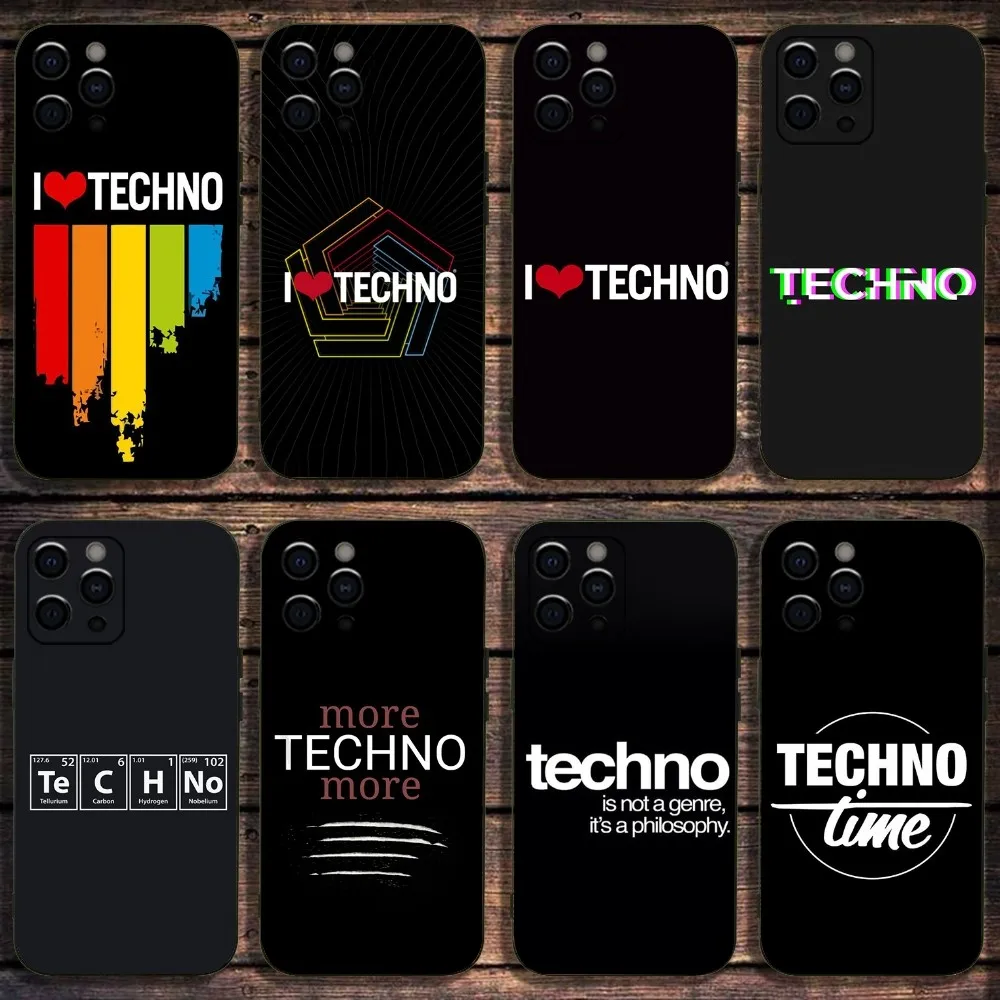 

Techno Music Phone Case For Apple iPhone 15,14,13,12,11,Pro,X,XS,Max,XR,Plus,Mini Soft Black Cover