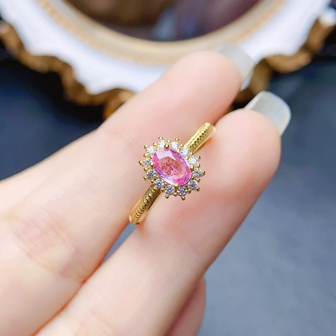 FS S925 Sterling Silver 4*6 Natural Pink Sapphire Ring Certificate Fine Fashion Charm Wedding Gift Jewelry for Women MeiBaPJ