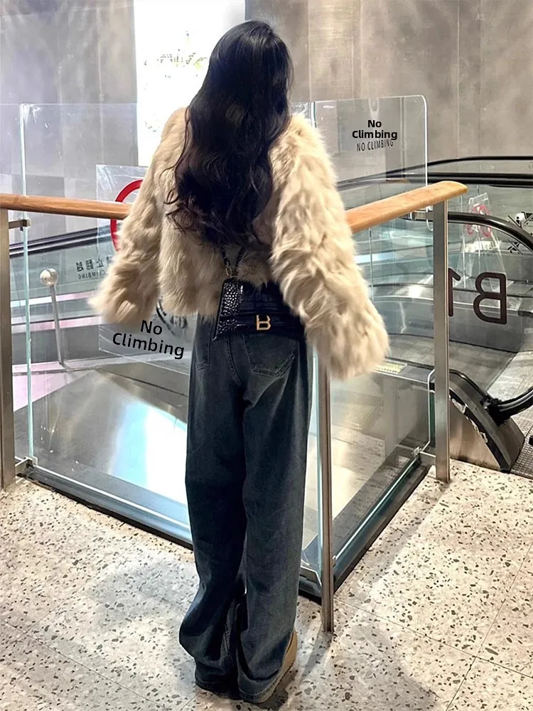 ريترو الأزرق الأمريكية عالية الخصر مستقيم الساق الجينز المرأة زائد حجم فضفاض التخسيس واسعة الساق الطابق طول السراويل #3