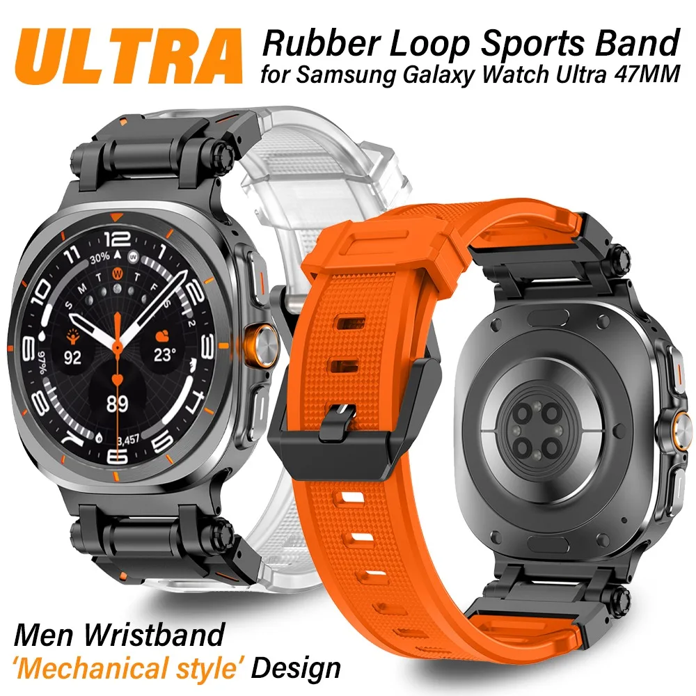 

Men Rubber Wristband for Samsung Galaxy Ultra 47MM Luxury Sports Band for SAMSUNG GALAXY ULTRA 47MM NO GAPS Curved End Bracelet