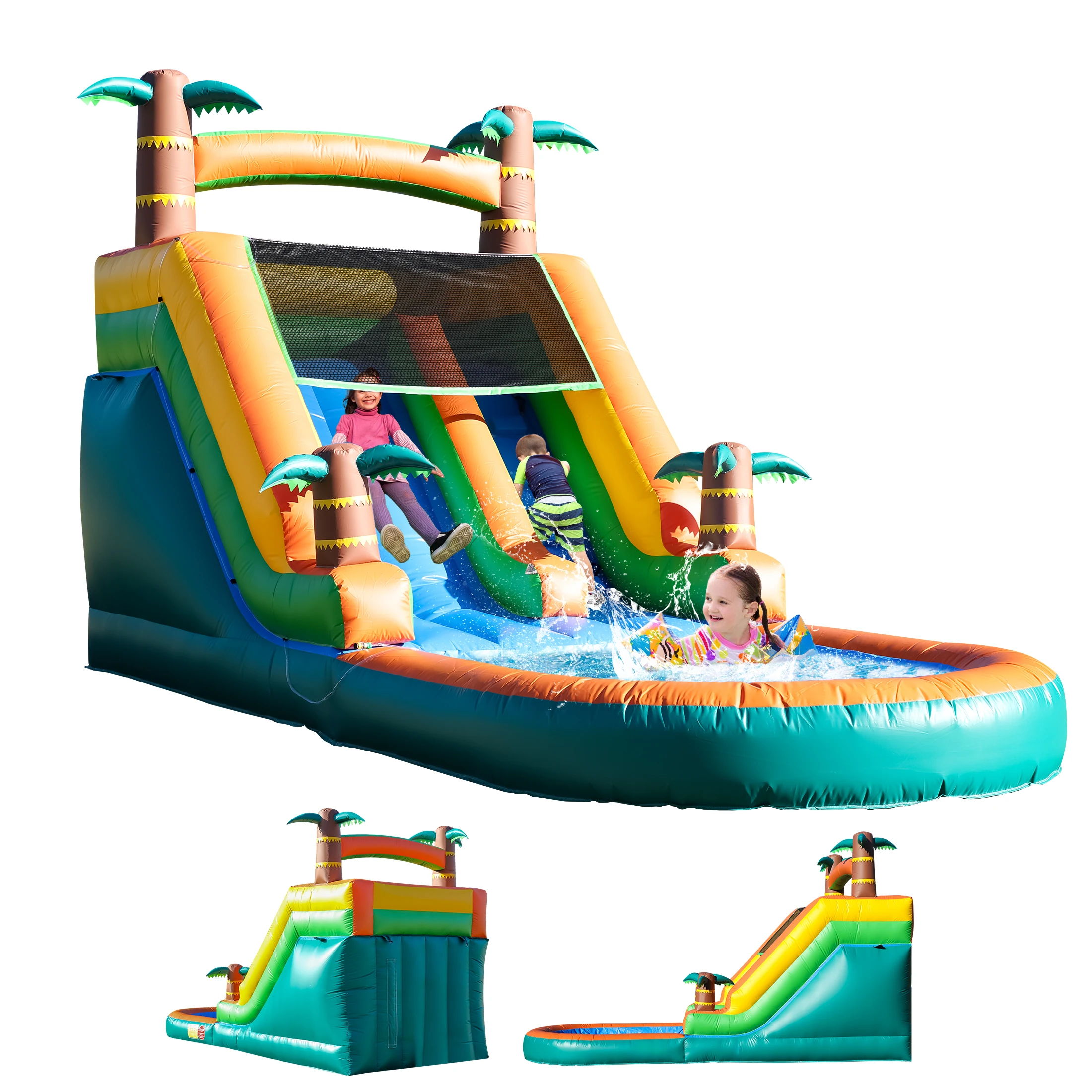 21FT Kommerzielles aufblasbares Hüpfhaus Tropische Wasserrutsche Pool 750W Gebläse Kinderspielplatz, Kinderspielzeug