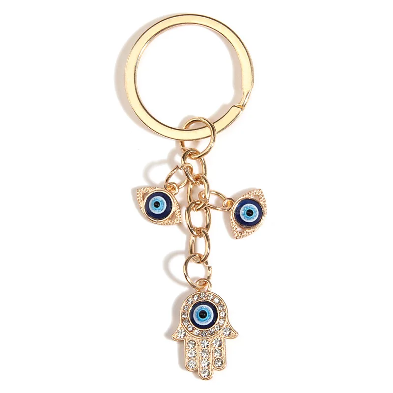 Alloy Keychains with Hearts & Evil Eyes