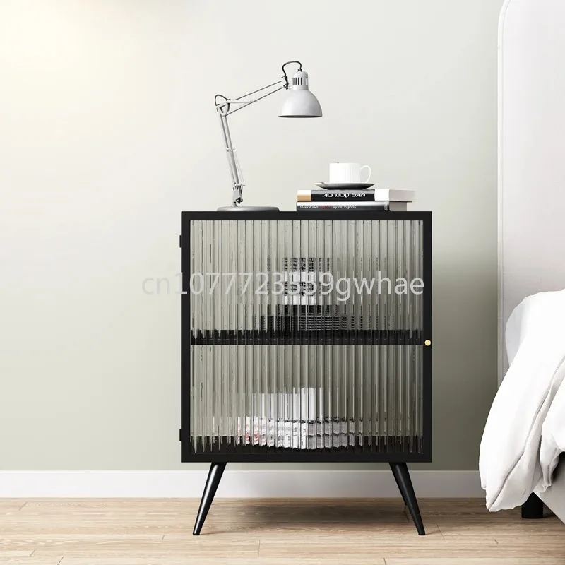 Nordic mobile furniture storage cabinet metal glass bedside table storage cabinet living room sofa side table