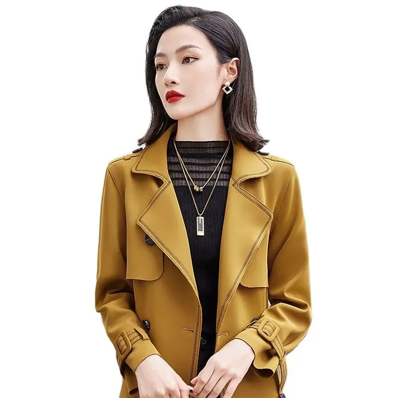 

2023 High-quality No-ironing Trench Coat Women Spring Autumn Long Windbreaker Double-breasted Belt Outerwear Feminine Cloak Coat