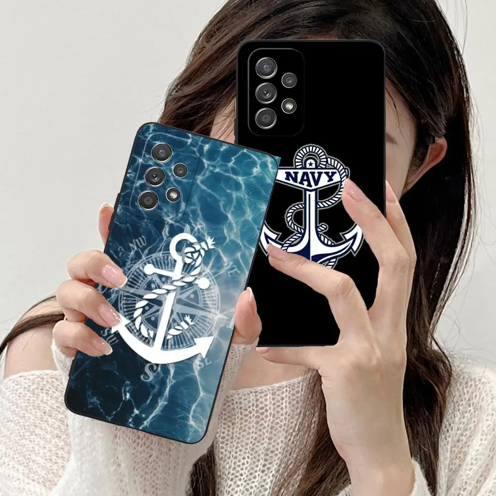 Pretty Navy Ancora Phone Case for Samsung Galaxy M55 54 42 35 34 33 32 23 22 15 14 13 12 F55 5G Soft TPU Shockproof Cover