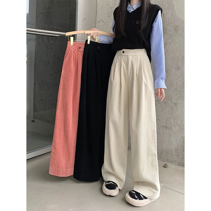 

MEXZT Corduroy Wide Leg Pants Women Vintage Streetwear Black Baggy Pants Winter Korean High Waist Casual Straight Trousers New