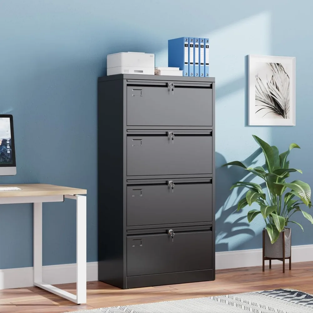 Metal Lateral File Cabinet with Lock, 4-Drawer Wide, Suitable for Home and Office, Letter and Legal Size Filing Cabinet