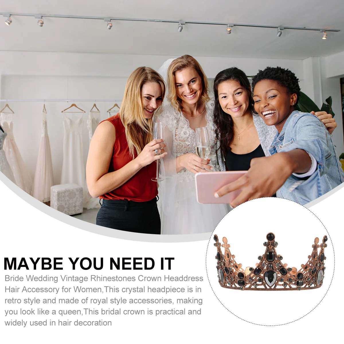 

Vintage Rhinestones Crown Headdress Stylish Wedding Bridal Hair Accessory Charming Party Headwear Women Wedding Crown