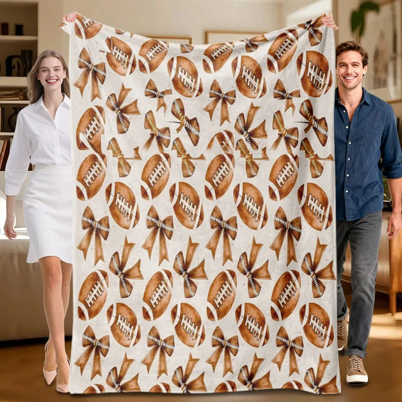 

1 piece football-themed beige flannel blanket, soft, suitable for sofa, bed, office, all-season use.