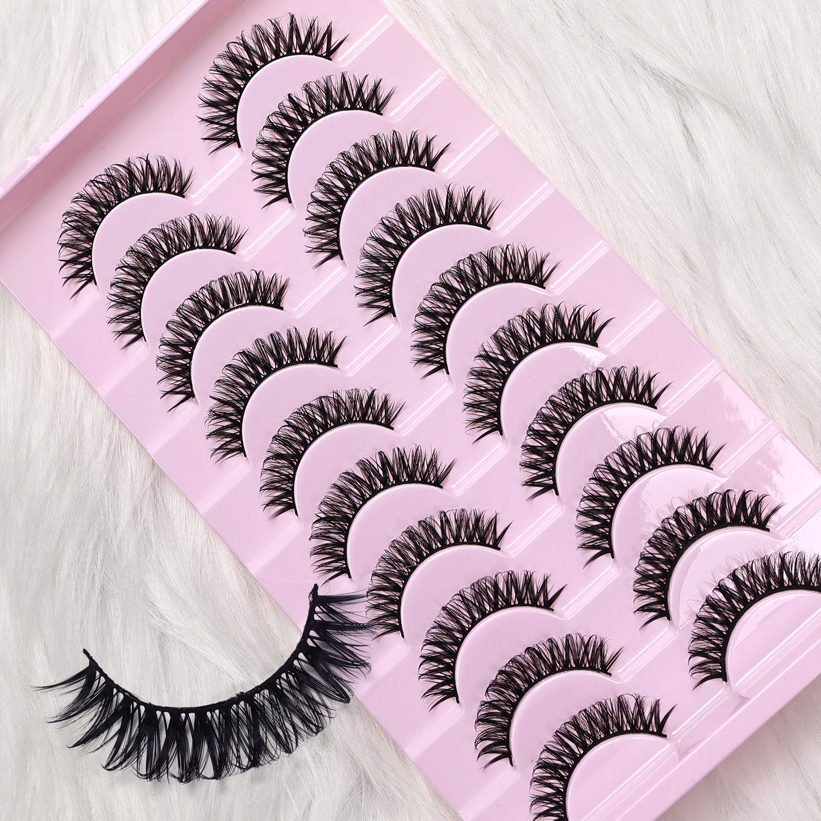 10Pairs D Curl Russian Strip Lashes Dramatic Make Up Fake Lashes Soft Reusable , Beginner-Friendly Fake Eyelashes