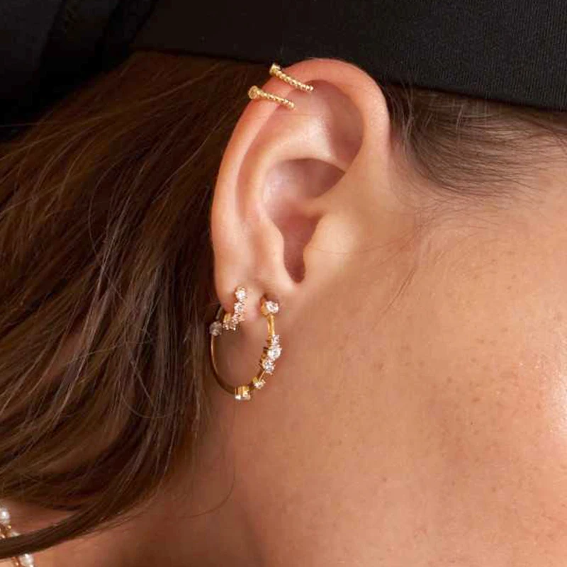 925 Sterling Silver Ear Needle Hoop Earrings Crystal Circle Small Huggie Earrings for Women Simple Females Girls Jewelry